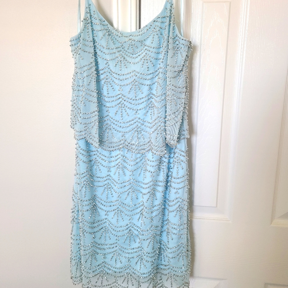 Xscape Baby Blue Beaded Dress size 0 xs